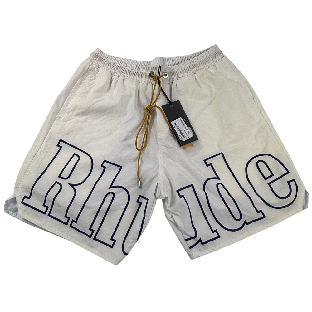 Rhude Logo Nylon Shorts Cream Off-White Mens XL Drawstring  NEW
